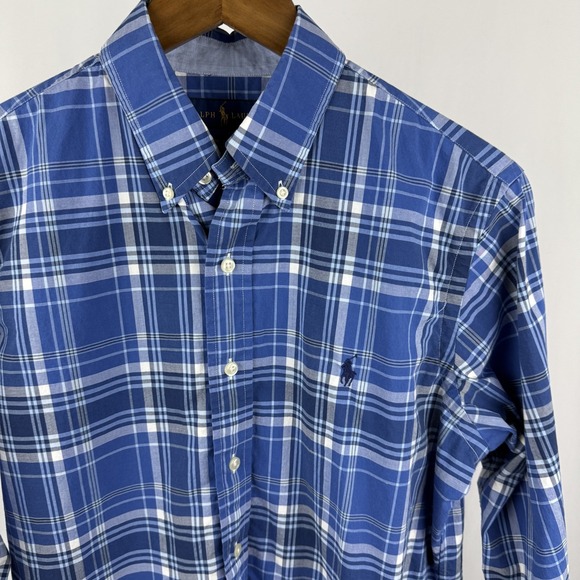 Ralph Lauren Mens Small Stretch Long Sleeve 100% Cotton Blue Striped - Picture 1 of 11